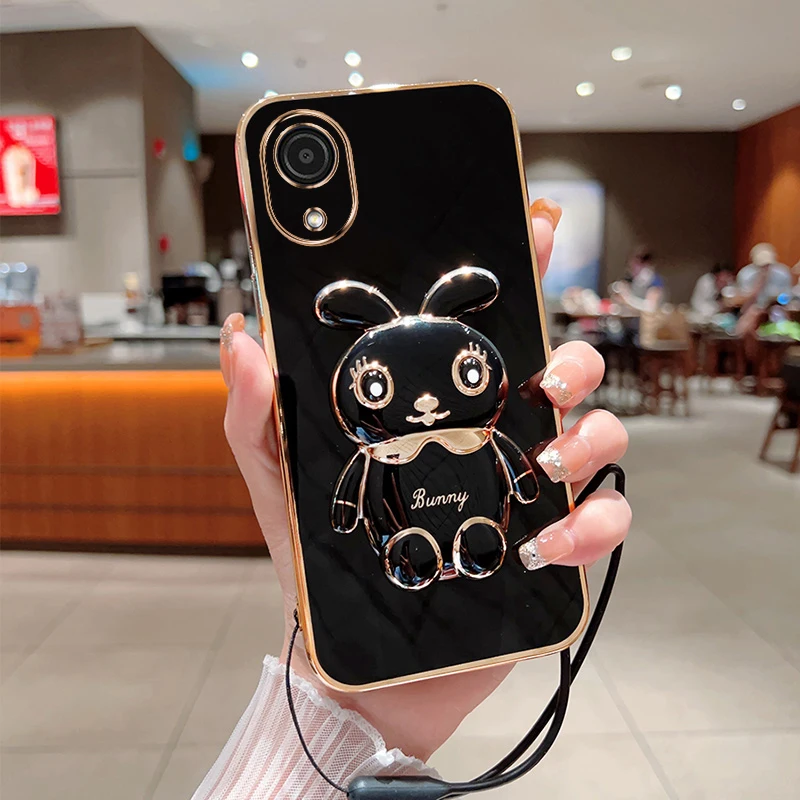 Charming Rabbit Phone Case with Plating Cover, Lanyard, and Stand