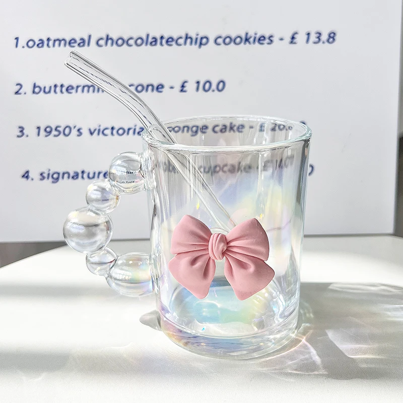 Creative Glass Cup Multi-Color Bubble Luxury Straw Cup Household Handgrip Home Office Drink Water Juice with Handle Mug