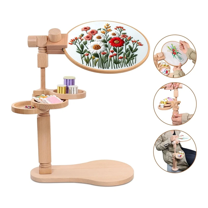 ABPQ-Embroidery Hoop Stand, Embroidery Stand With Disc, Easy To Use Beech Wood Embroidery Hoop Stand For Art Craft Projects