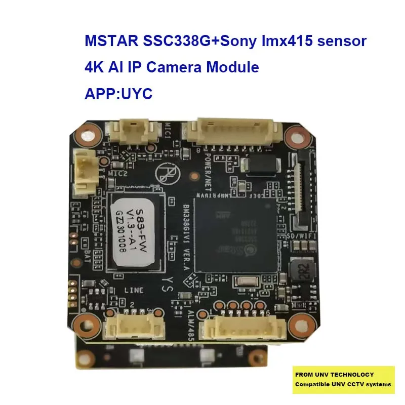 

Совместимая система видеонаблюдения UNV MSTAR SSC338G + плата IP-камеры Sony Imx415 S83 4K AI CCTV, установка фиксации и автофокуса, функция 4-кратного увеличения, приложение: UYC