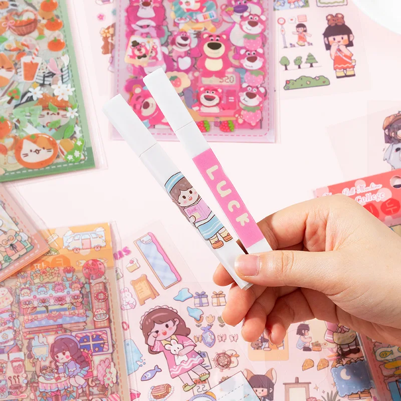 6sheets/lot Cartoon Girls Sticker Pack Cute Kawaii Stickers Set DIY Material Waterproof PVC Decorative Decals Phone Diary Kids