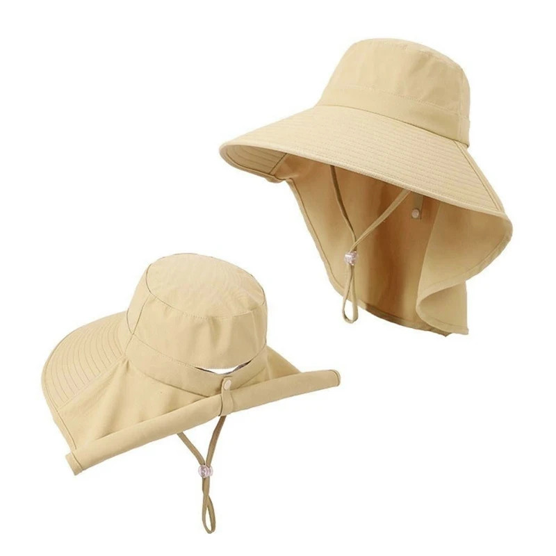 Summer Hats Outdoor UV Anti Neck Protection Sun Visors For Lady Fishing Hiking Wide Brim Shawl Sunscreen Ponytail Caps For Women