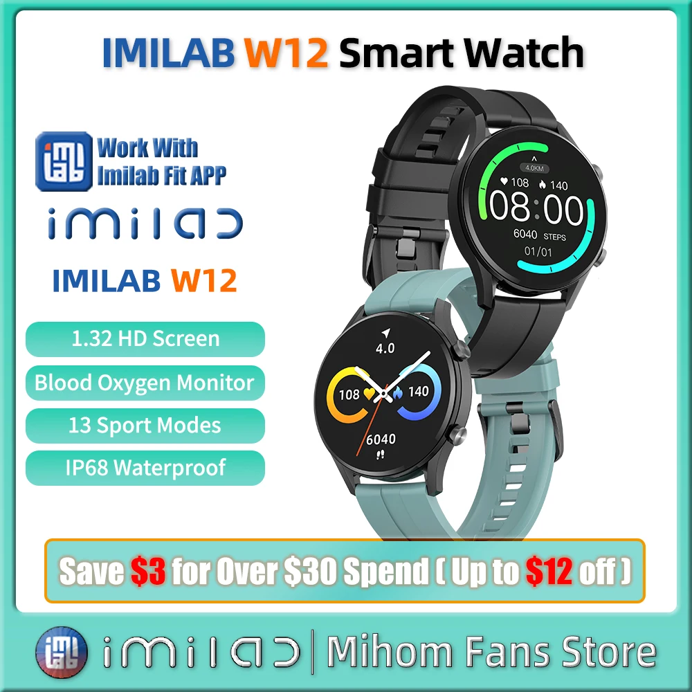 

IMILAB W11L&W12 Smart Watch Men Women Bluetooth Smartwatch Pedometer Heart Rate Sports Fitness Tracker IP68 Waterproof Bracelet
