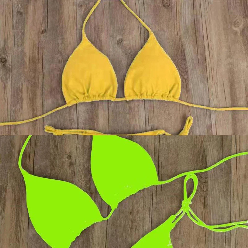 Sexy Women Thong Solid Color Bikini Set Side Halter Tie Swimsuit Ladies Split Strap Adjustable Brazilian Swimwear Soft Beachwear - Image 4