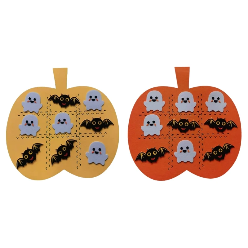 H55E Hallowen Tic-Tac-Toe 어린이를위한 펠트 퍼즐 보드 게임 Cartoom 유령 박쥐 호박 매트 체스 패드 부모-자녀 상호 작용 장난감