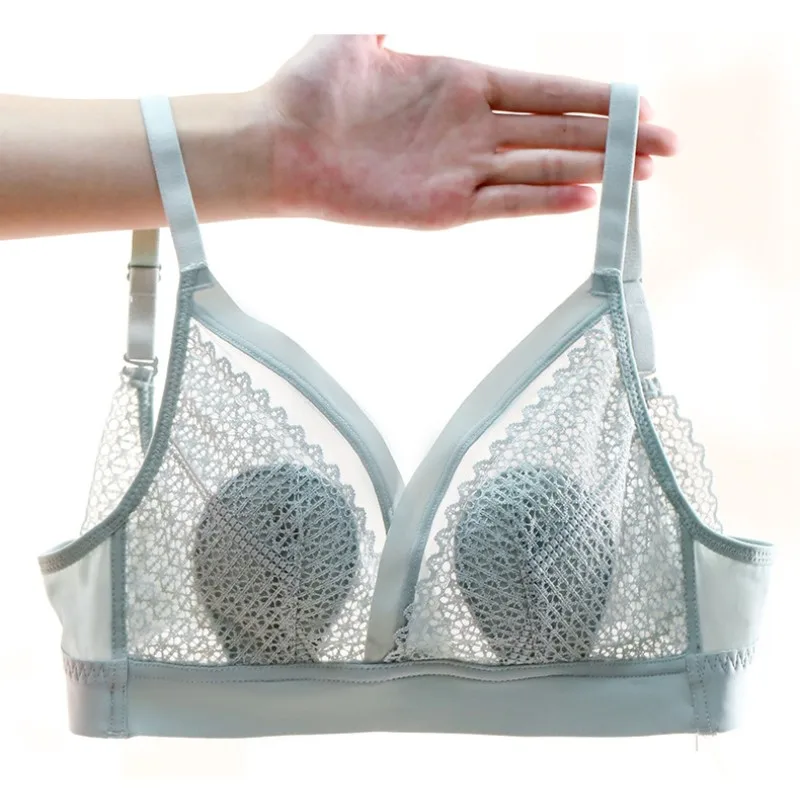 

Ultra thin lace underwear for women with crystal cups, rabbit ears, breathable bras, gathered without steel rings, bra set