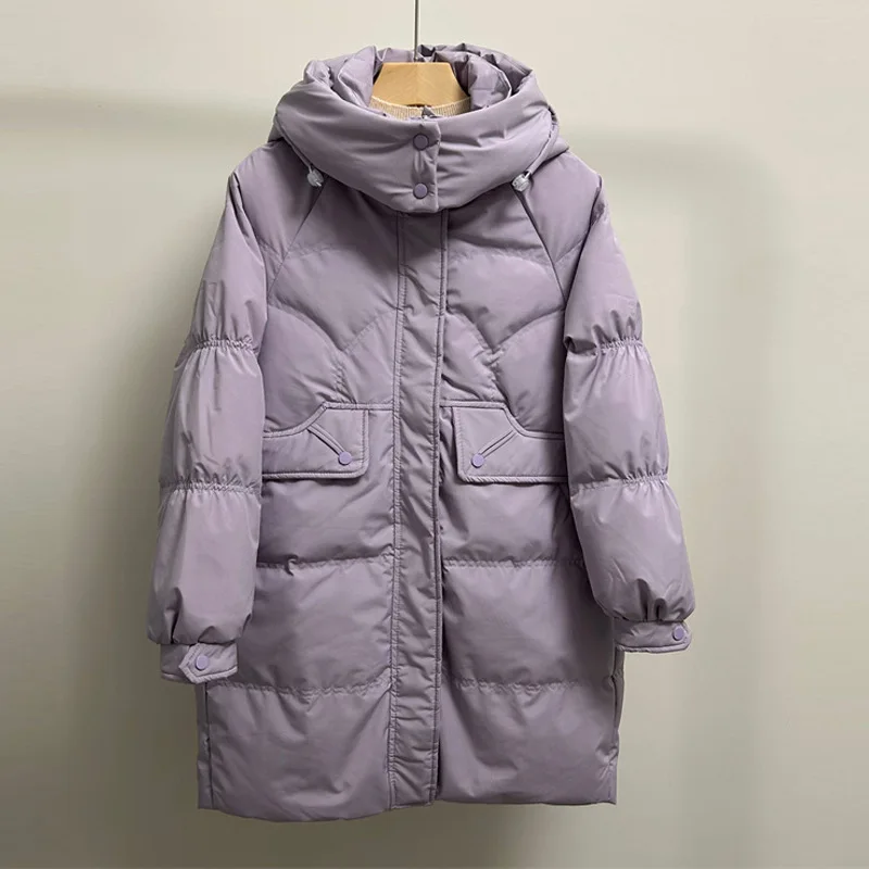 Mid Length Down Jacket Winter Hooded Fashion Bread Jacket Silhouette Women Jacket