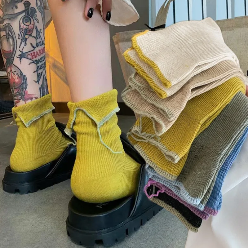 

Модные носки для женщин в стиле Харадзюку, уличные носки средней длины с разрезом на спине, хлопковые носки в стиле хип-хоп для скейтборда на осень и зиму