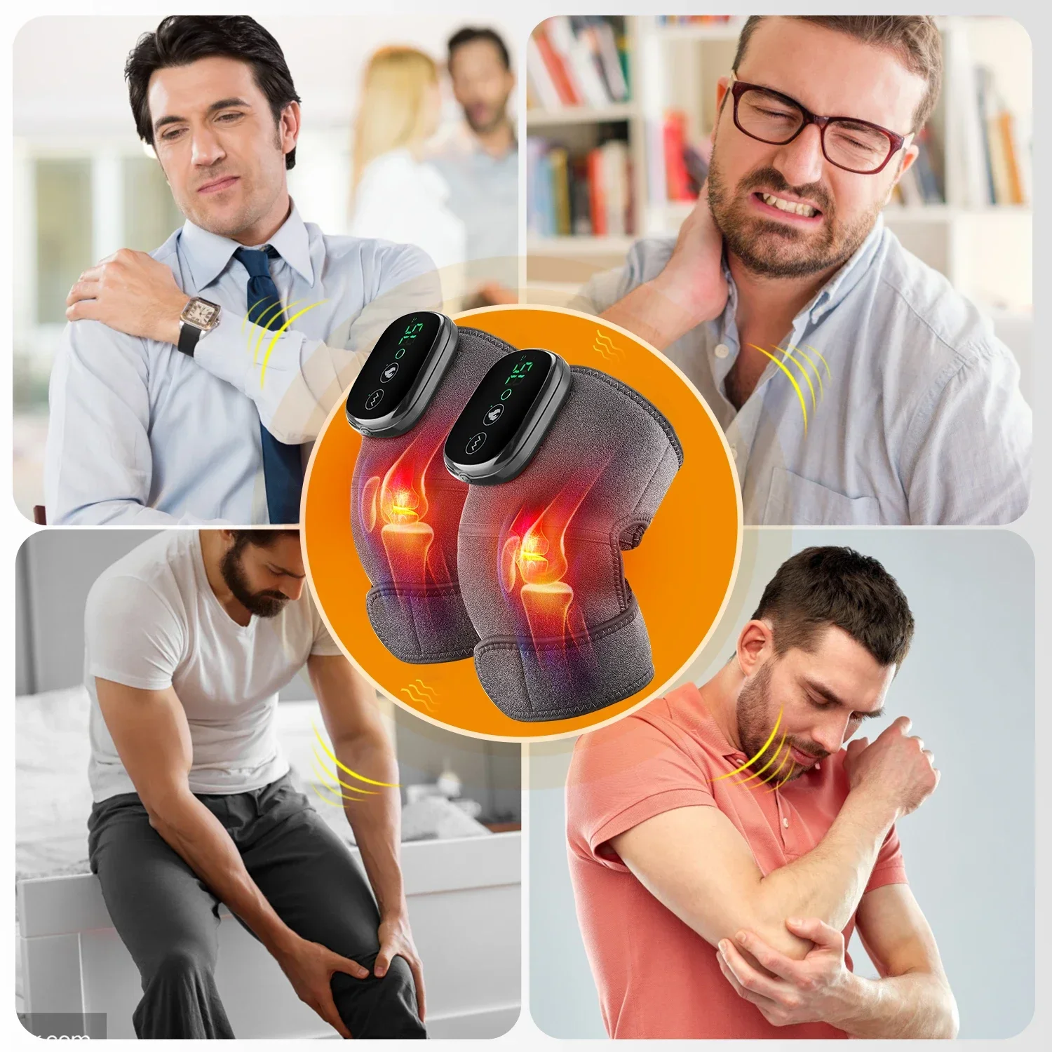 Eletric Heating Device Vibration Physiotherapy Knee Pads for Elbow Joint Osteoarthritis Rheumatic Pain Warm Massage_voghion.com