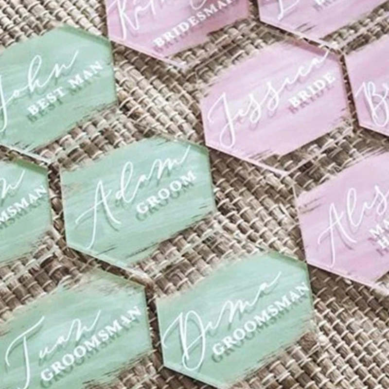New 20pcs Clear Hexagon Acrylic Place Card Names for Wedding Party Event Decor Blank Guest Name Cards Table Settings Cards