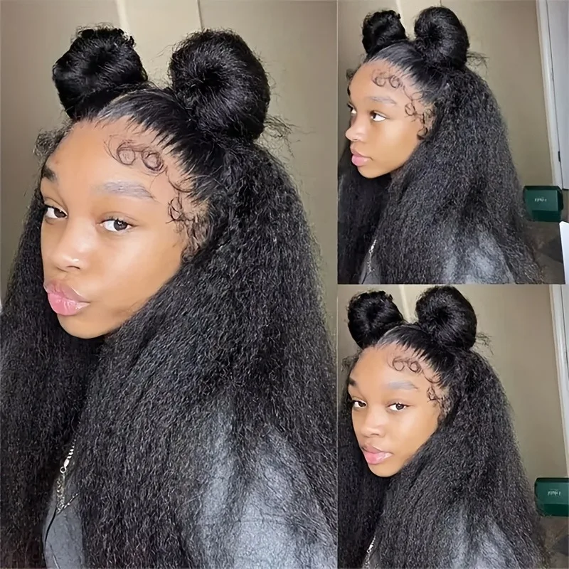 Kinky Straight Human Hair Wigs 13x4 Glueless Lace Front Human Hair Wigs on Clearance Sale Yaki Straight 5x5 HD Lace Closure Wig 4