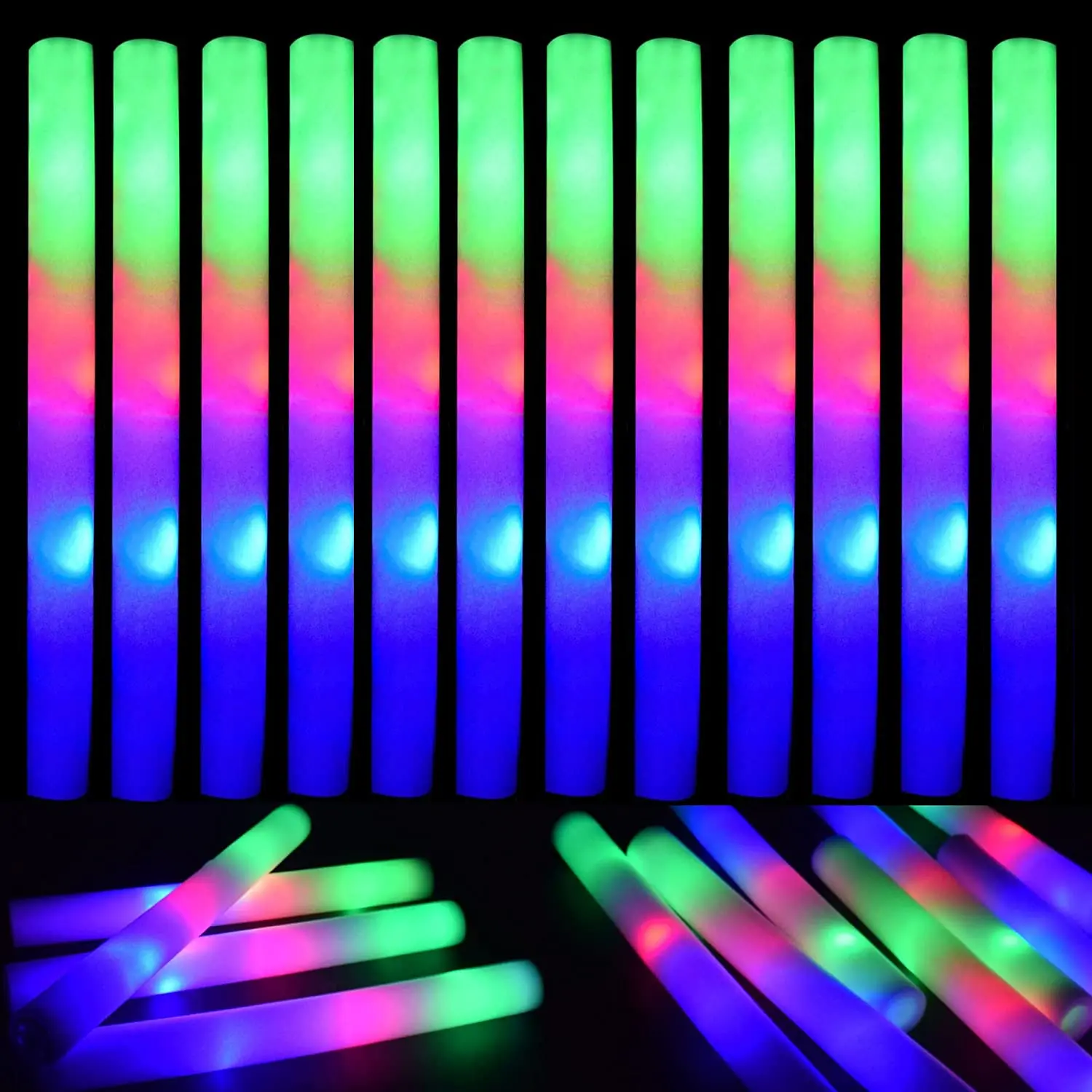 60Pcs Led Foam Glow Sticks Flashing Glow Batons Cheer Buis Glow In The