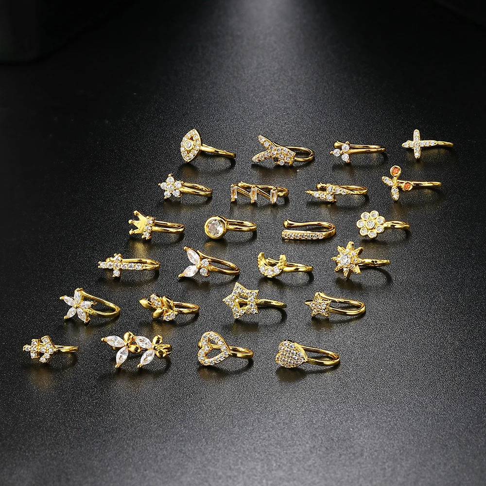 Piercing Jewelry Fake Piercing Clip Nose Ring Cuff Body Jewelry for Women New Trend 1PCS Ear Cuffs Heart Star Flowers Butterfly Clip Rings KAE197