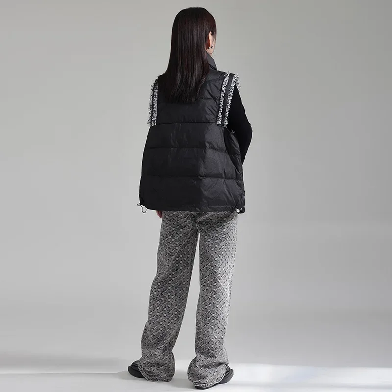 Down Jacket Vest Fashion Patchwork Tassel Sleeveless Vest Down Jacket Suitable for Women in Autumn and Winter