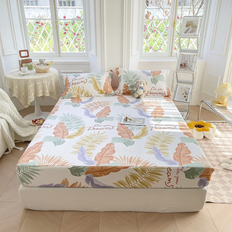 Fitted Sheet Printing Cotton Mattress Cover Single Double Queen Size