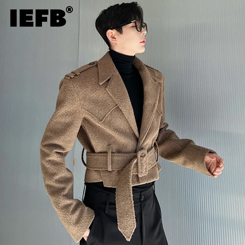 

IEFB Autumn Winter Thickened Suit Coat Designer Short Woolen Belt Men Blazers 2023 New Chic Korean Fashion Male Wool Tops 9A6200