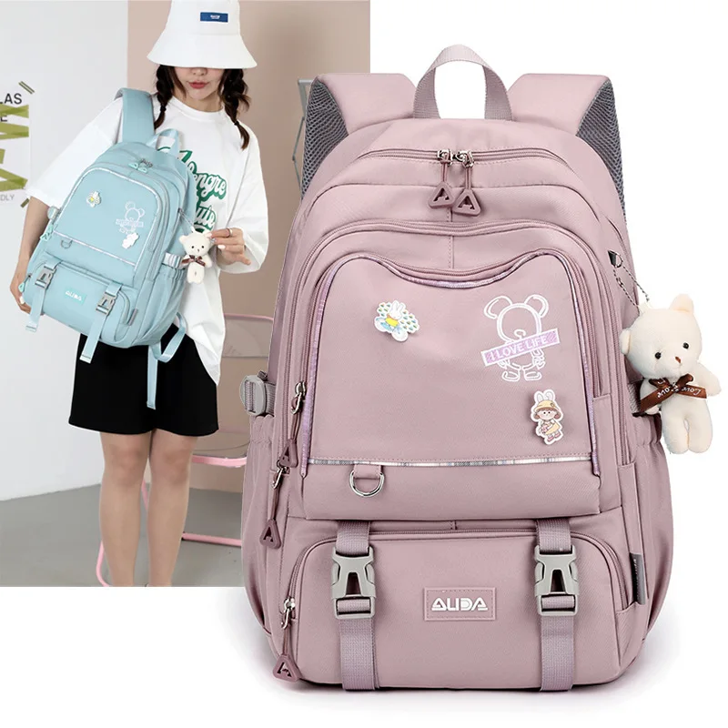 Kids Backpack For School Children Solid Color Primary Backpack Teenage Girls School Bags Shoulder Bag Waterproof Nylon Bagpack 2