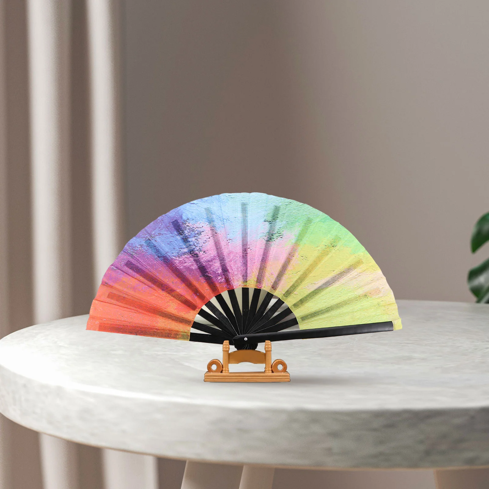 Wooden Colorful Japanese Style Folding Fan Decorative Home Decor Fans For Party Strong Girls Handheld Cooling Business