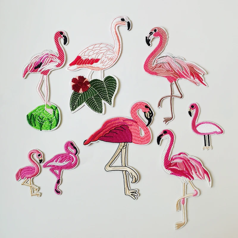 Pink Flamingo Embroidery Fabric Stickers, Fashion Labels, High-End Clothing Accessories, Samples