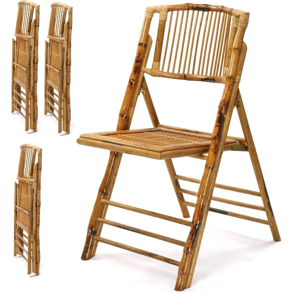4 Pack Bamboo Folding Chair, Foldable Dining Wood Chairs, Comfortable Seat for Outdoor & Indoor, Patio, Porch, Wedding, Party 6