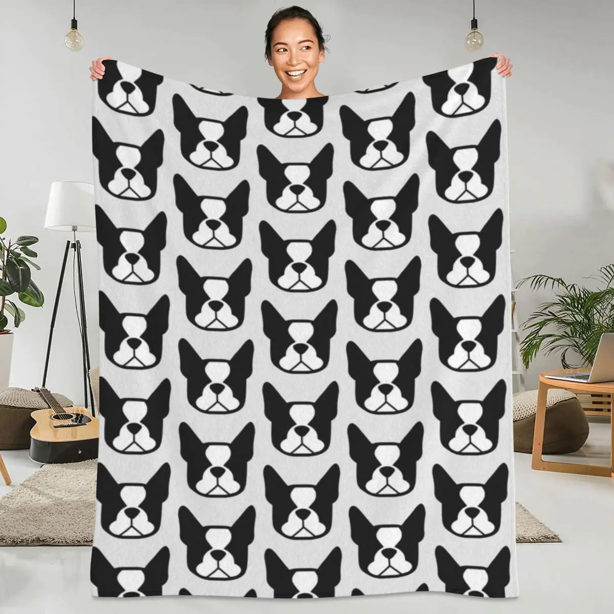 

Boston Terrier Face Blanket Dog Camping Flannel Throw Blanket Soft Durable Couch Chair Sofa Bed Customized Bedspread Gift Idea