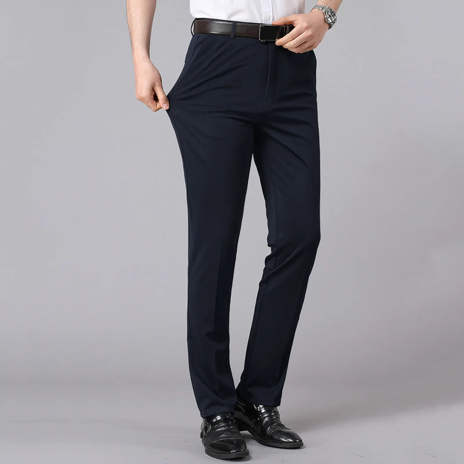 Men's spring and summer thin suit pants middle-aged casual pants high-waisted straight leg loose business casual men's pants