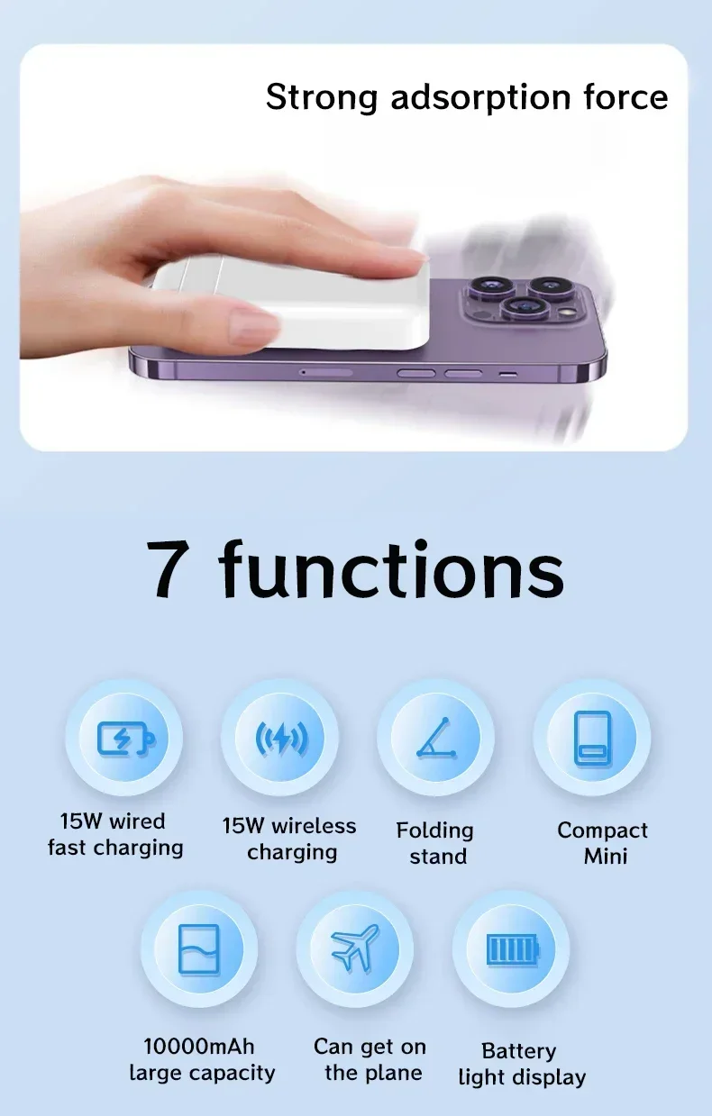 New Magnetic Power Bank External Auxiliary Spare Battery for IPhone 12 13 14 15 Portable Wireless Charger with Bracket Powerbank 9 Scbb94553da2e4d3cae01901b6da8ec08u
