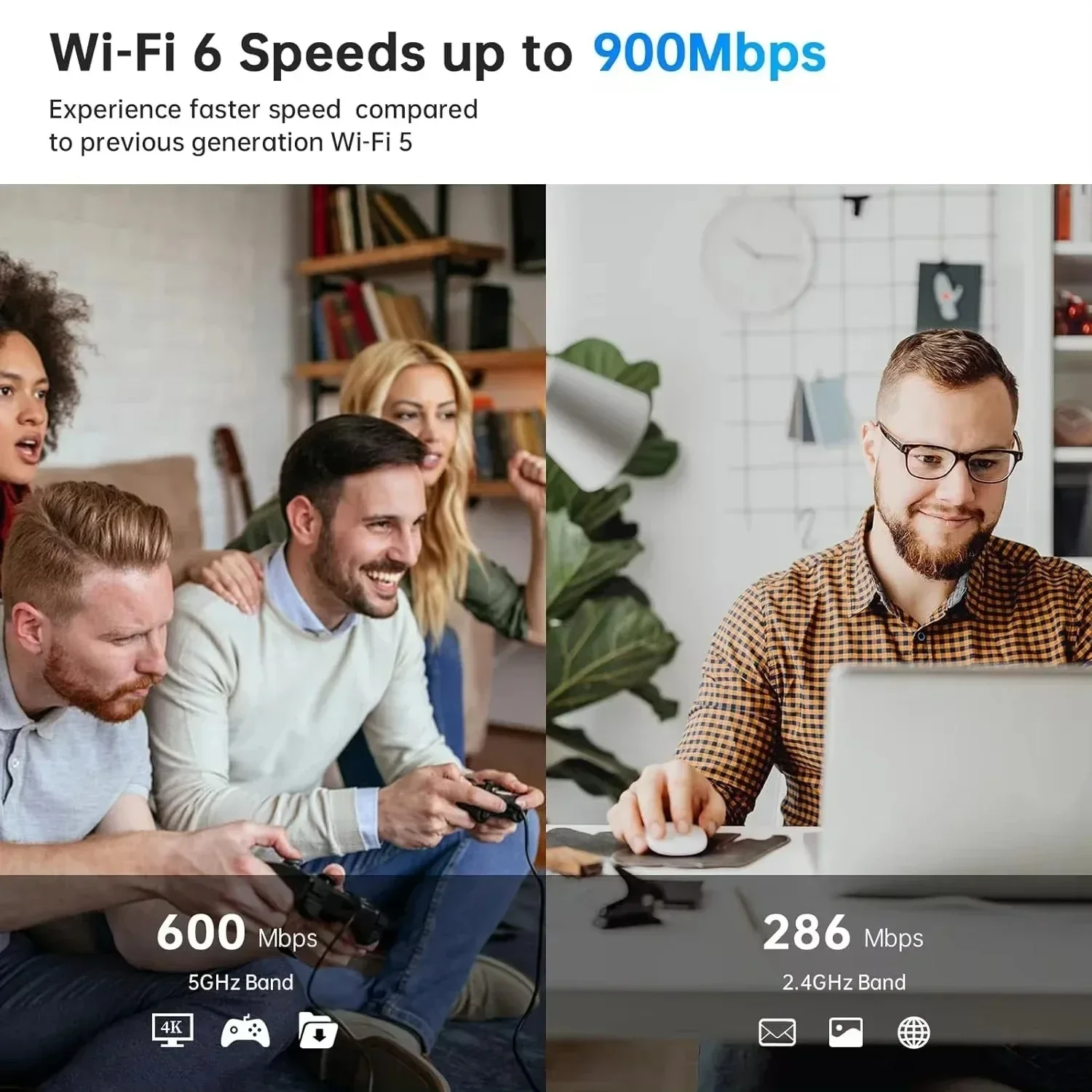 900Mbps USB WiFi 6 블루투스 5.4 어댑터 듀얼 밴드 2.4G 5G 무선 외장 수신기 WiFi 동글 (노트북 데스크탑 윈도우 7/10/11용)