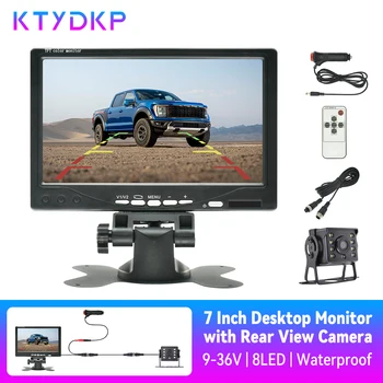 Telecamera Posteriore per Auto KTYDKP con Monitor 12-24V, Telecamera di Retromarcia con Display da 7 Pollici per Camion e Rimorchi