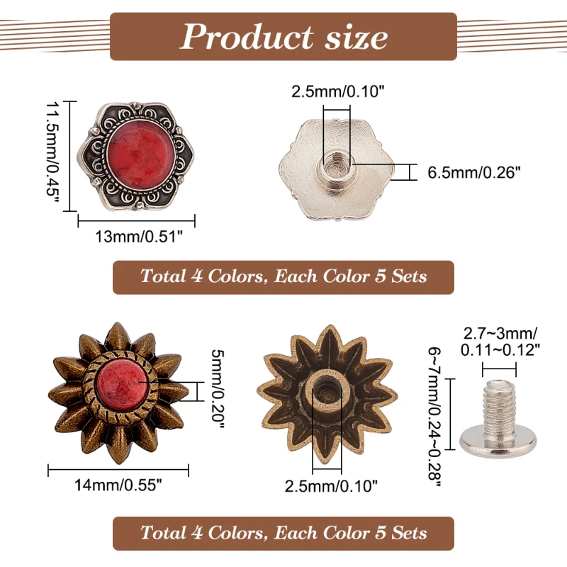 AHANDMAKER 20 Conchos Per Pelle In Lega Con Turchese Finto - Fibbie E Rivetti A Vite Rotondi Per Progetti Fai-daTe