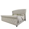 Queen Size Platform Bed Frame, Chenille Upholstered Sleigh Bed with Scroll Wingback Headboard  Footboard/Button Tufted,Bed Frame 6
