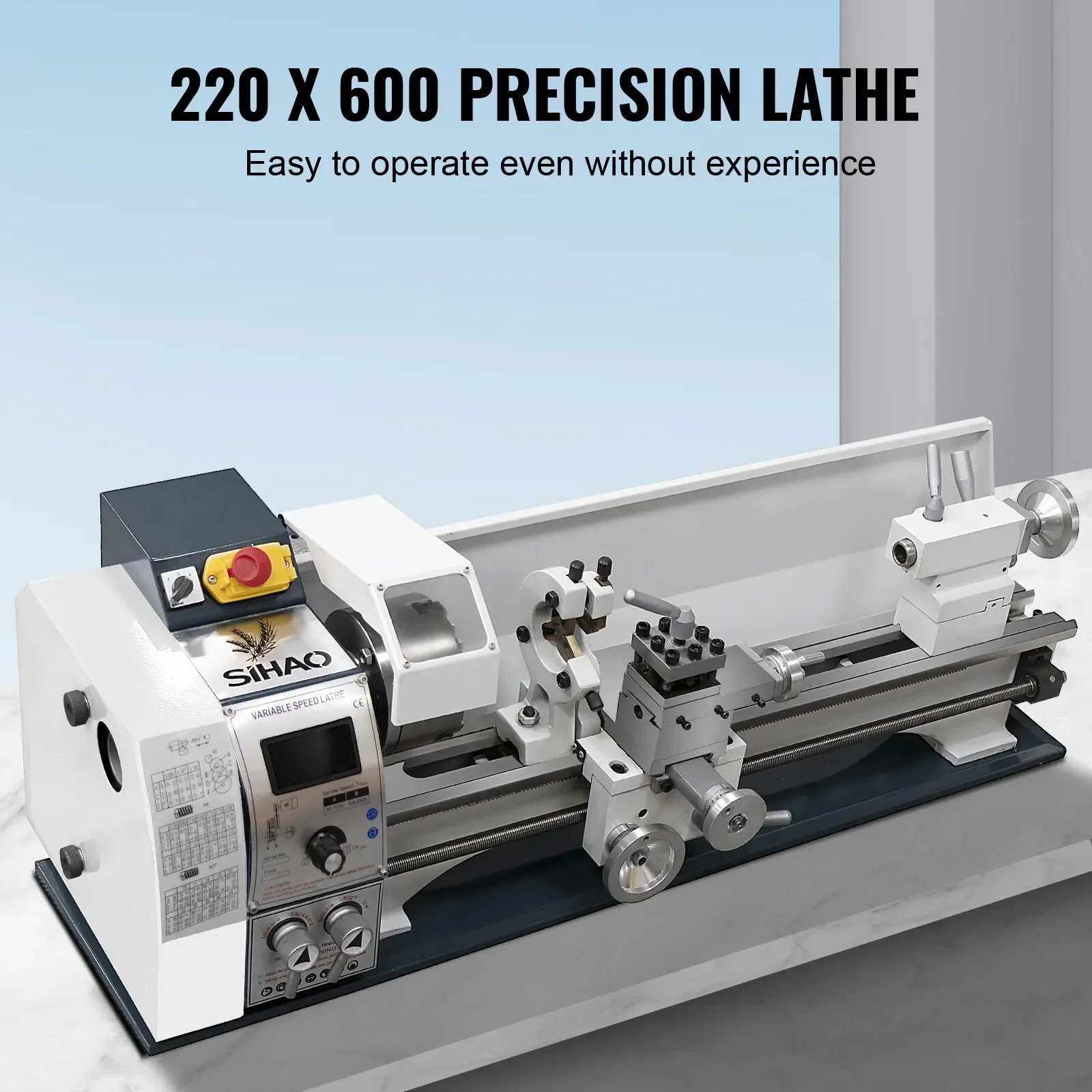 SIHAO 1200 W Metalldrehmaschine, 220 x 600 mm, Präzisions-Mini-Metalldrehmaschine, Mini-Drehmaschine mit variabler Geschwindigkeit, Präzisions-Tischplatte, Metallbearbeitung