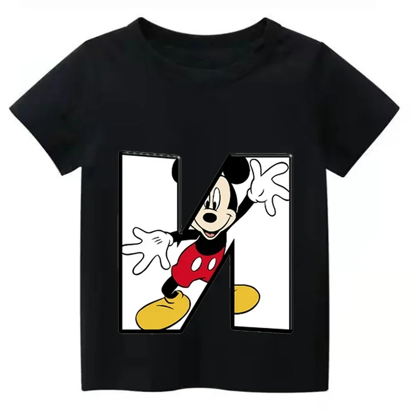 thumbnail image 1 of 2024 Nueva camiseta de verano con combinación de letras para niños de alta calidad Disney Mickey Mouse Font ABCDEF camiseta de manga corta para niños, 1 of 5