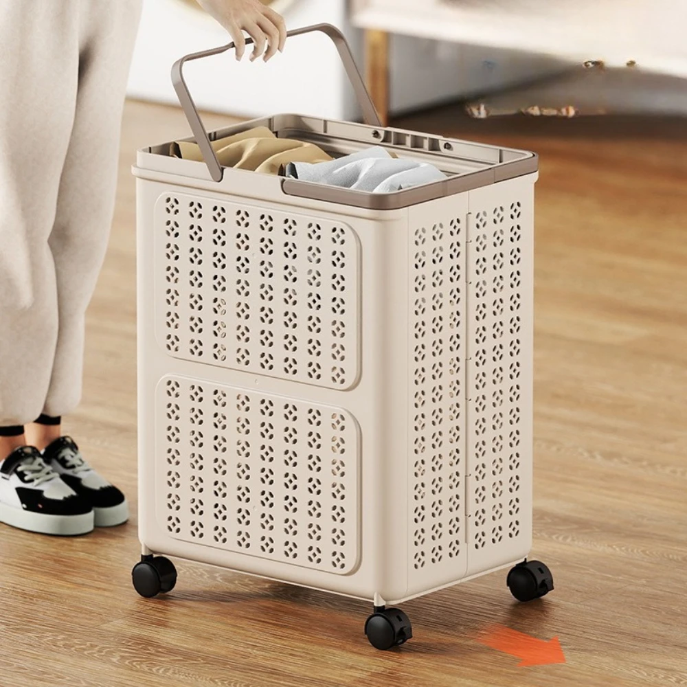 Collapsible Wheeled Laundry Basket with Ventilated Design and Carry Handles
