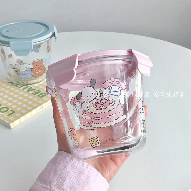 Anime Sanrios Hello Kittys Glass Bento Box Kawaii Cinnamoroll My