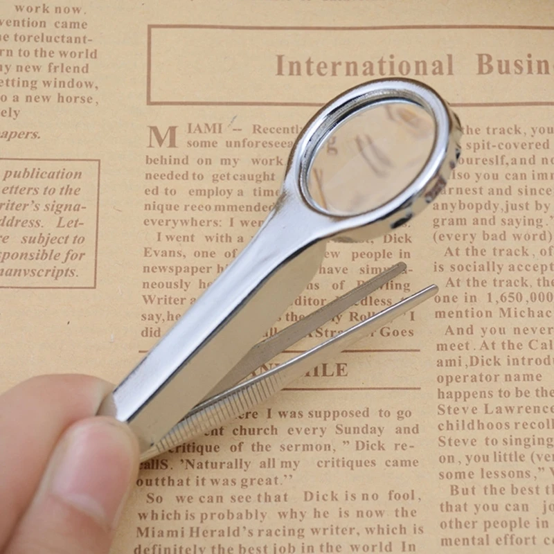 

Portable Magnifier with Tweezers Tweezers Glass Hand-held Magnifier Tweezers Repairing Loupe Tools