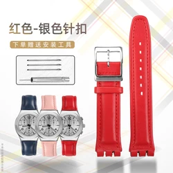 Genuine Leather Watch Strap with Metal Buckle - 17mm/19mm High - Quality Band - 19MM (Red - silver pin )