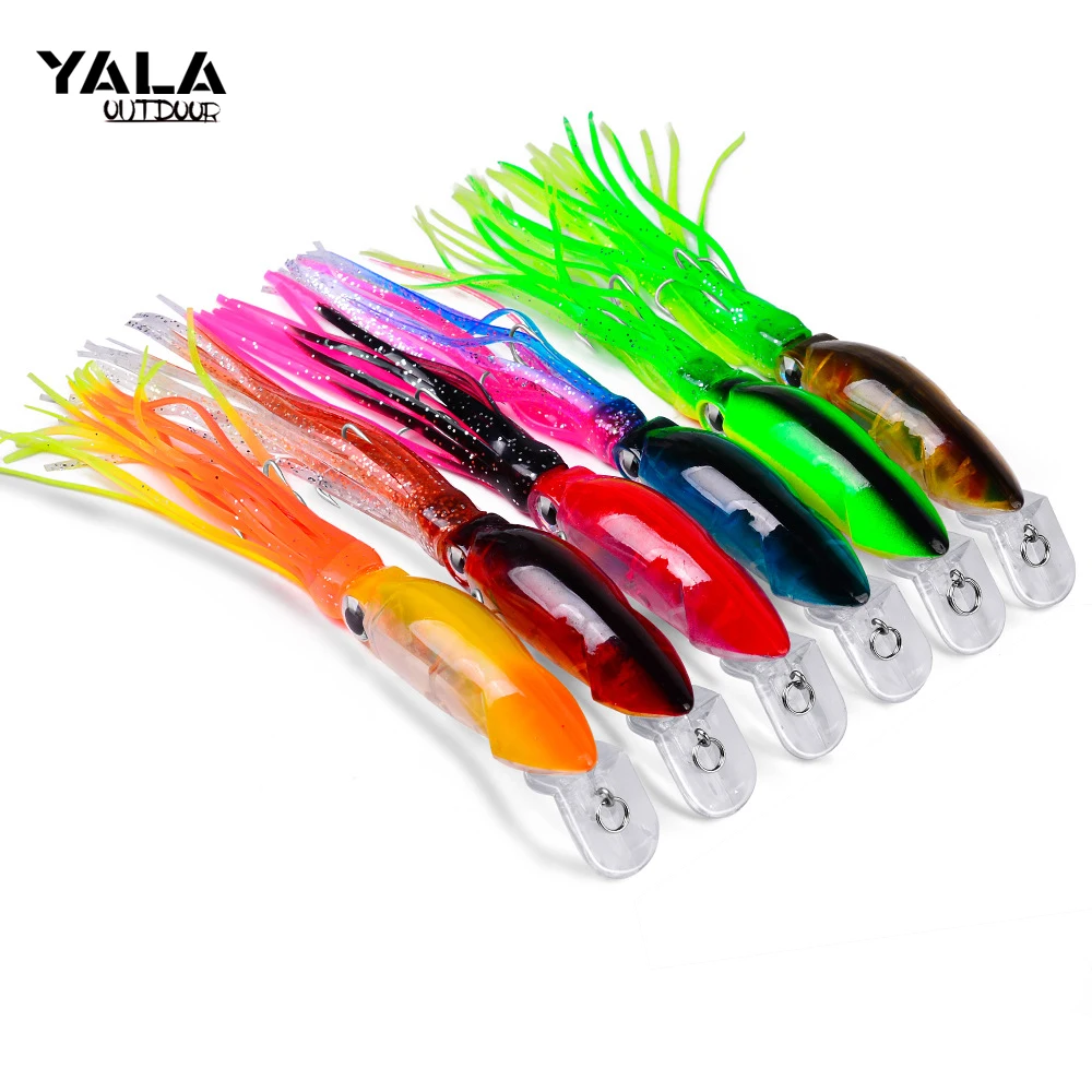 

12cm19g Squid Skirts Hard Fishing Lures Lifelike Swimbait Octopus Bait with 2 Treble Minnow Hooks For Saltwater