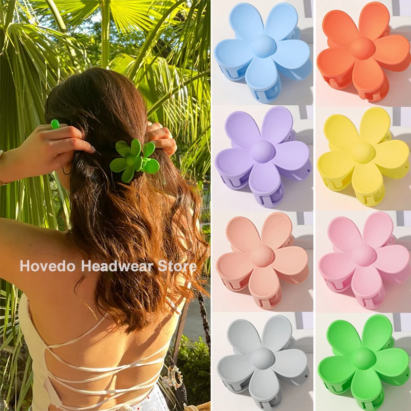 

Fashion Women Plastic Hair Claws Crab Clamps Charm Solid Color Flower Shape Lady Small Hair Clips Headdress Hair Accessories