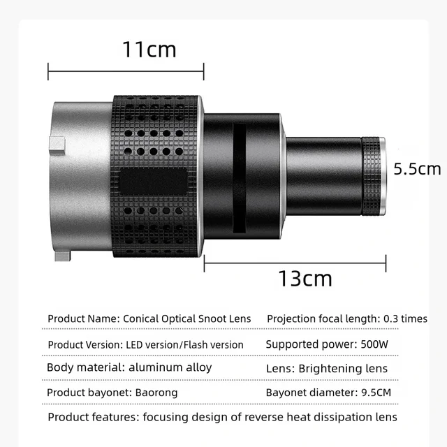 Bowens Mount Flash Snoot Conical Lens Video Artist Modelling Shape Photo Studio  Light Kit with Optical Spotlight Lens 35 Gobos 5