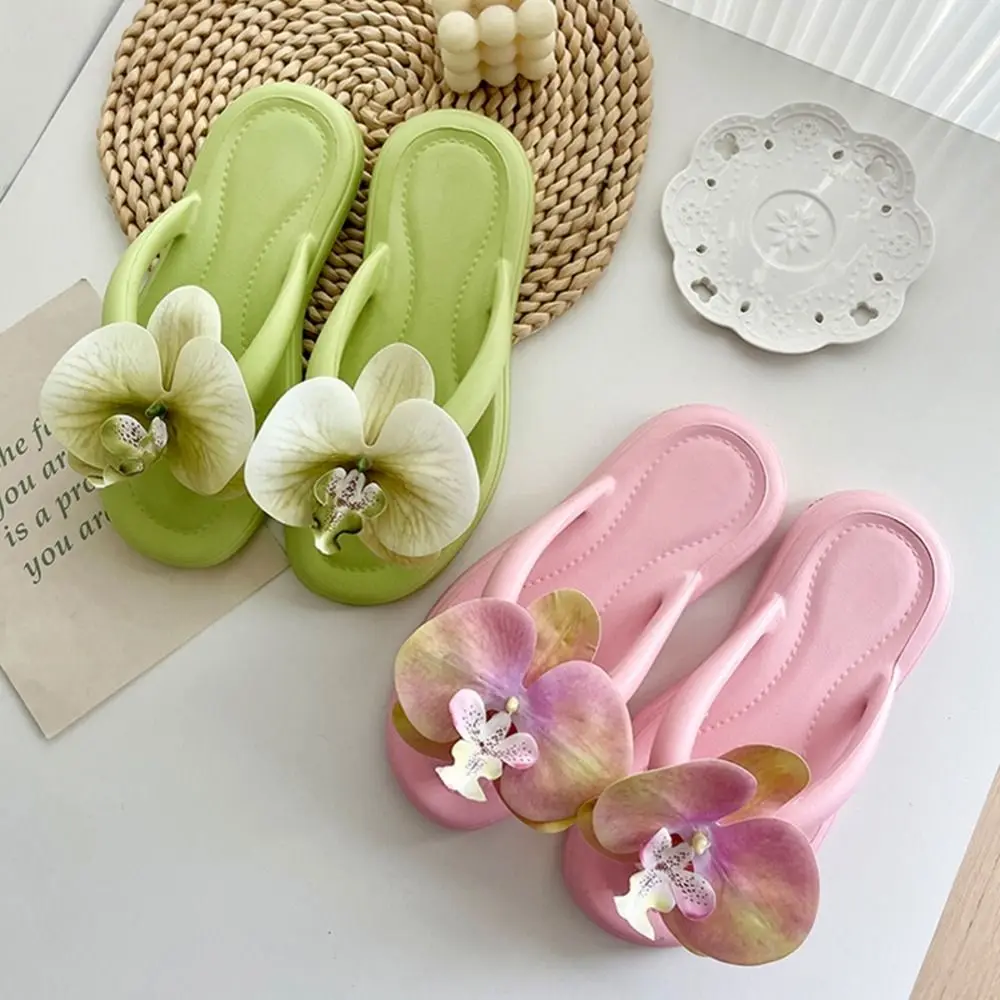 Cute Summer Butterfly Orchid Slipper Beach Elegant Flower Flip Flops Non-Slip Out Wear Women's Sandals Outdoor