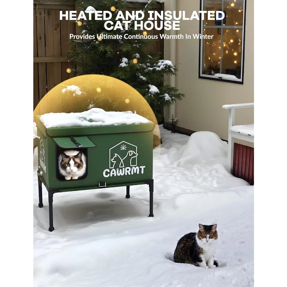 Outdoor Heated Cat House, Detachable Feral Cats House with a Open Window for Inside Outside, Cat House Weatherproof in Winter
