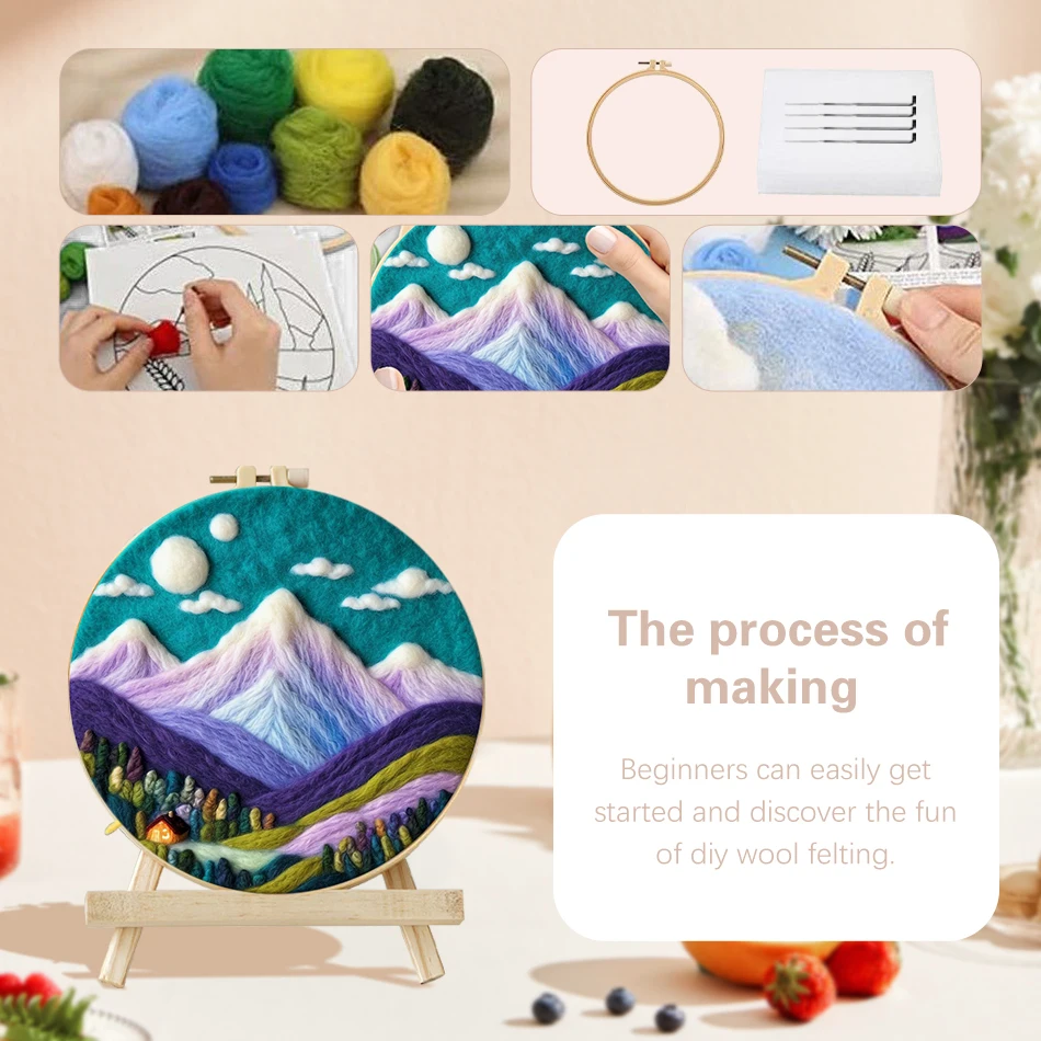PhotoCustom Wool Painting Funny Wool Needle Felt Kit Handmade DIY Wool Felting Paint Embroidery Starry Sky Landscape Decor New