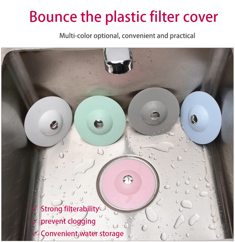 

1Pcs Bounce the Plastic Filter Cover 100mm Basin Drain Filter Cover Plug Accessories Bathroom Washbasin Push-type Bounce Core