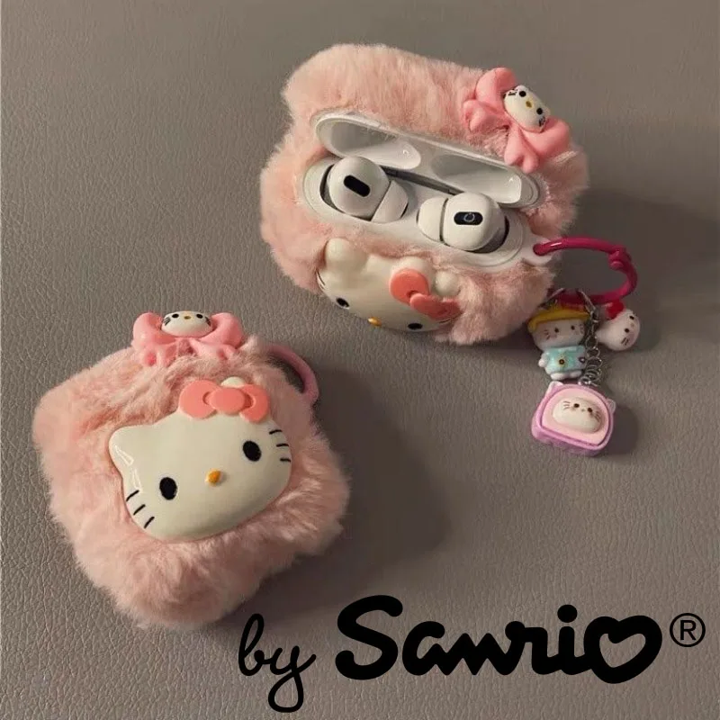 

2023 Sanrio Hello Kitty Plush Airpods Pro2 Protective Case Shell 1/2 Generation Wireless Bluetooth Headphone Set Anime Kawaii