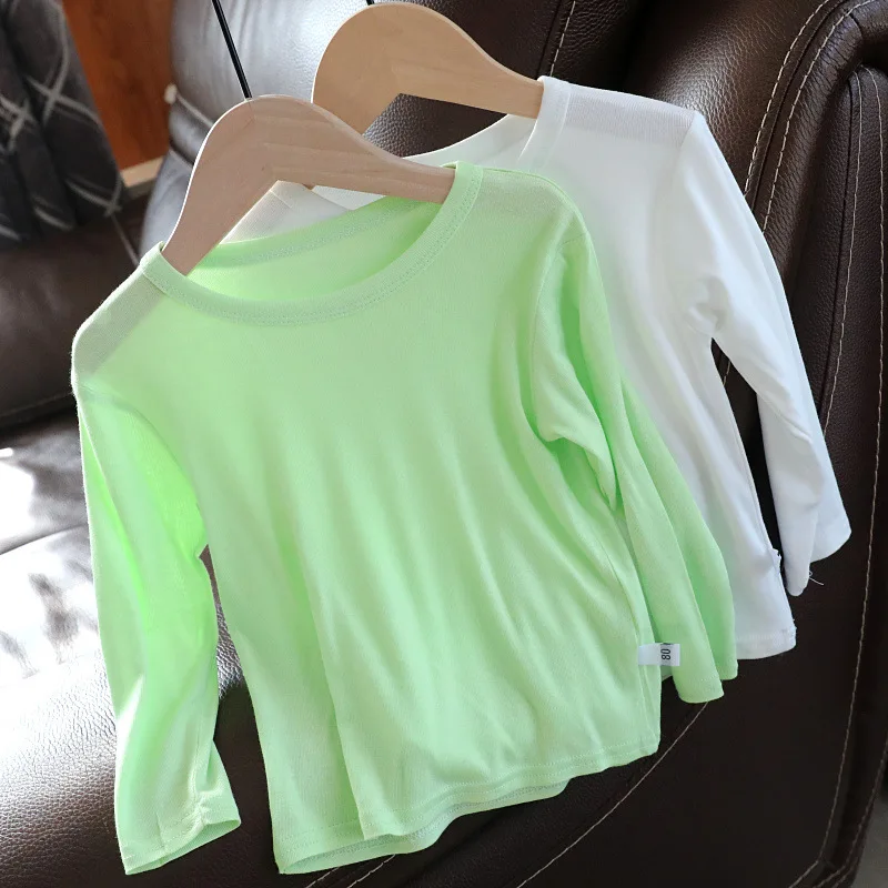Baby Backing Shirt Super Soft Boys and Girls' White Long Sleeve T-Shirt Summer Air Conditioned Shirt Versatile Solid Color 6