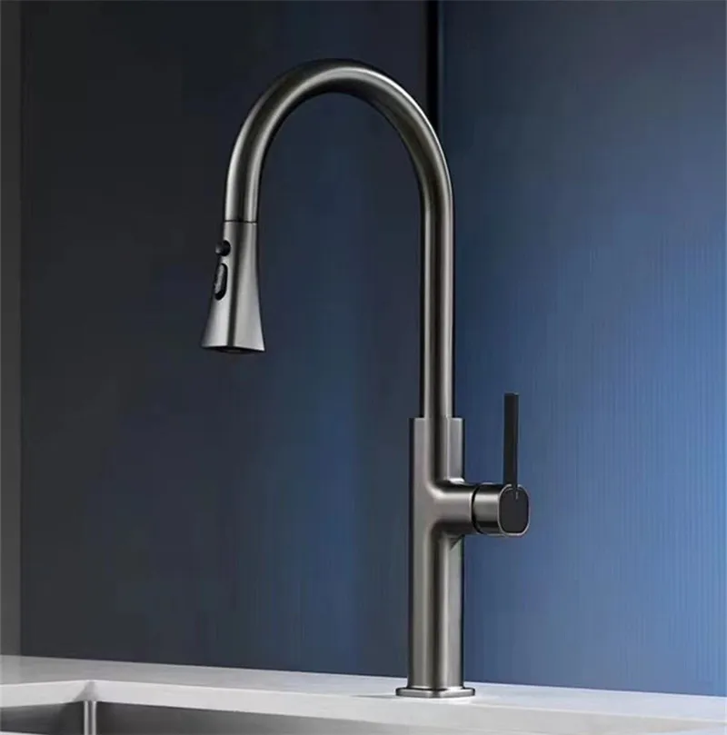 

Grey Pull Out Kitchen Faucet Brushed Gold Sink Faucet Mixer Tap 360 degree rotation torneira cozinha mixer taps Kitchen Tap