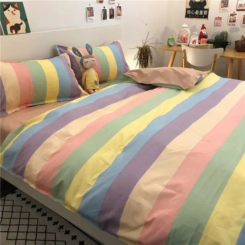 

Ins Rainbow Fruit Bedding Set Soft Queen King Full Size Bed Flat Sheet Quilt Cover Pillowcases Girls Kawaii Duvet Cover Set