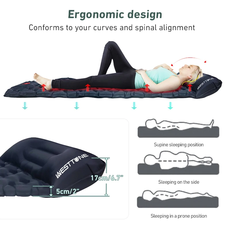 Inflatable Mattress Outdoor Sleeping Pad Camping Inflatable Mattress Built-in Pump Ultralight Air Cushion Travel Mat With Headrest For Travel Hiking