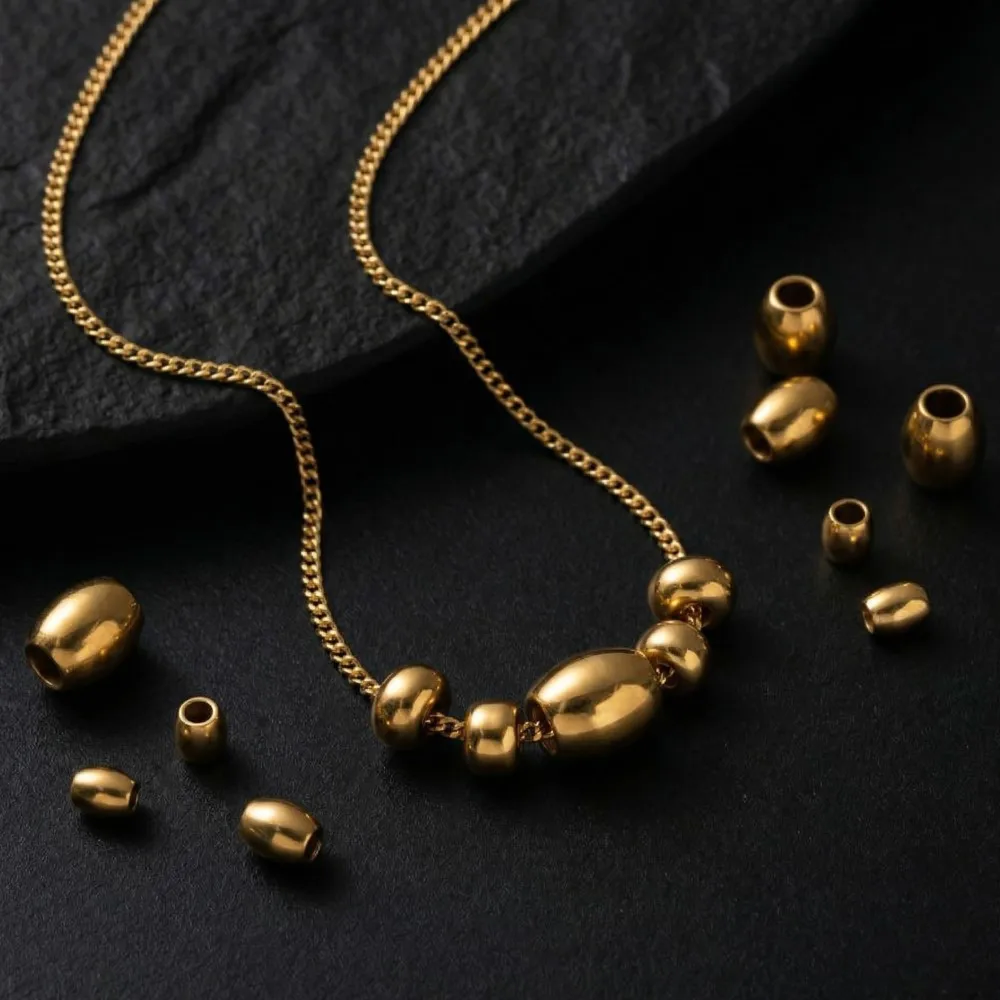 20 Stück/Lot Edelstahlperlen in Goldfarbe, runde ovale lose Abstandshalterperlen für DIY-Halsketten, Armbänder, Schmuckherstellung, Zubehör